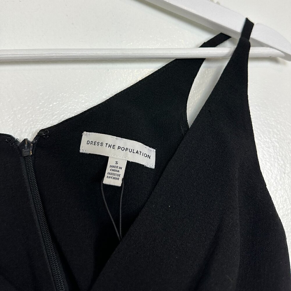 DRESS THE POPULATION Alicia Mixed Media Midi Dress in Black Size Small - Picture 6 of 10